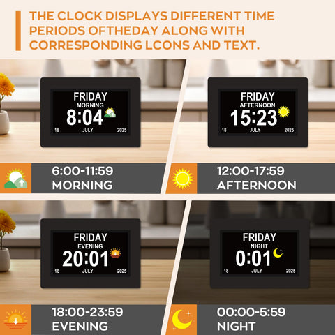 Gentle auto-dim feature reduces glare on bedside for night use.