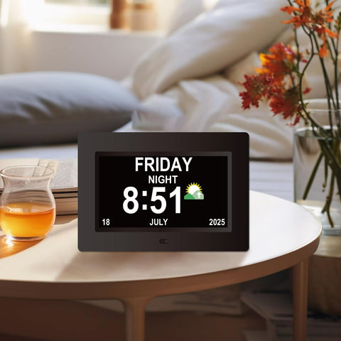 Caregiver-friendly dementia clock offers dependable time cues in homes or facilities.