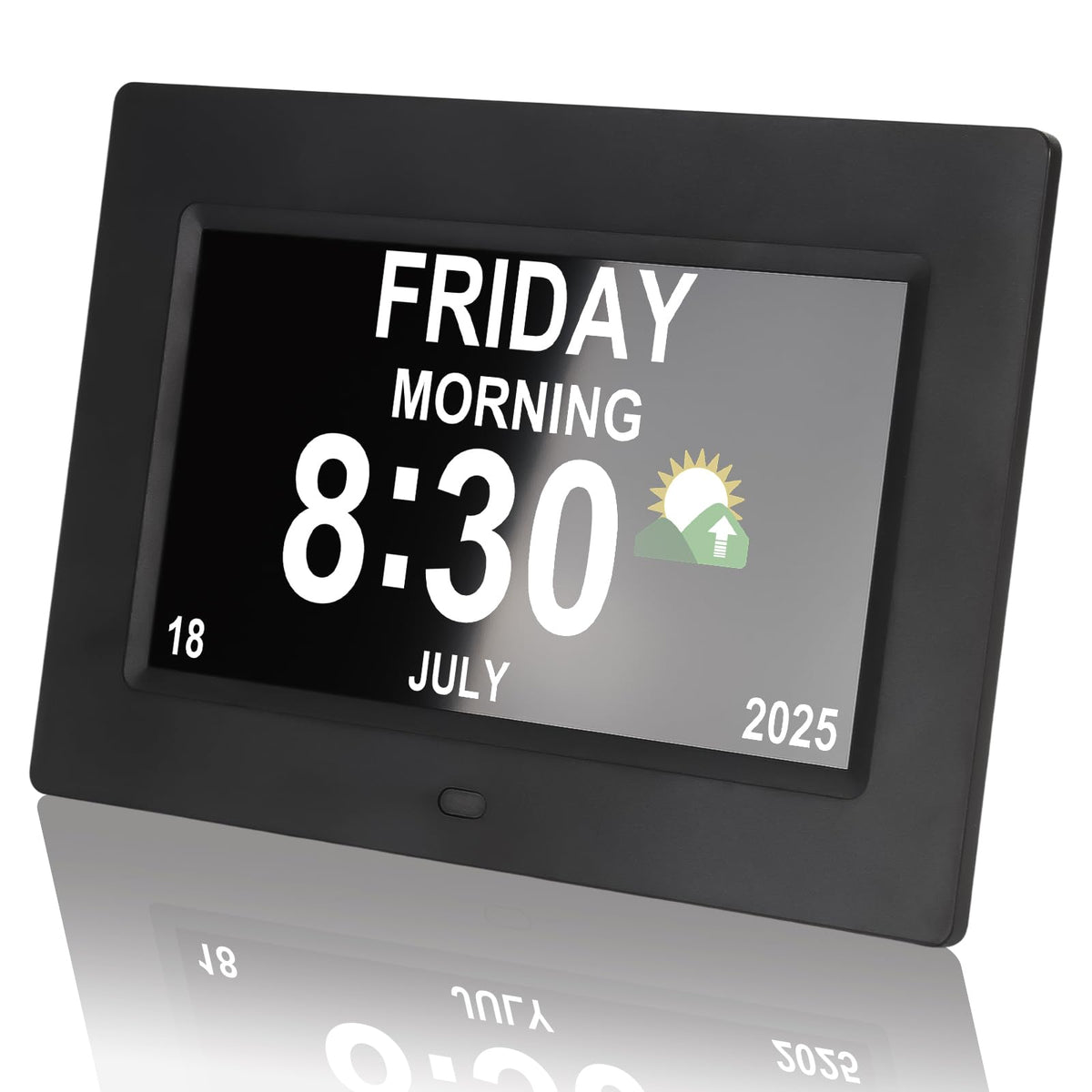 Vruelia 7-inch senior clock with large high-contrast display for easy reading from across the room.