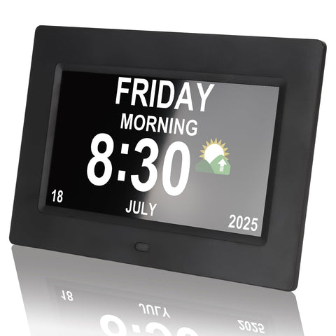 Vruelia 7-inch senior clock with large high-contrast display for easy reading from across the room.