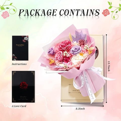 Vryblos pink preserved roses with butterflies and card for gifting.