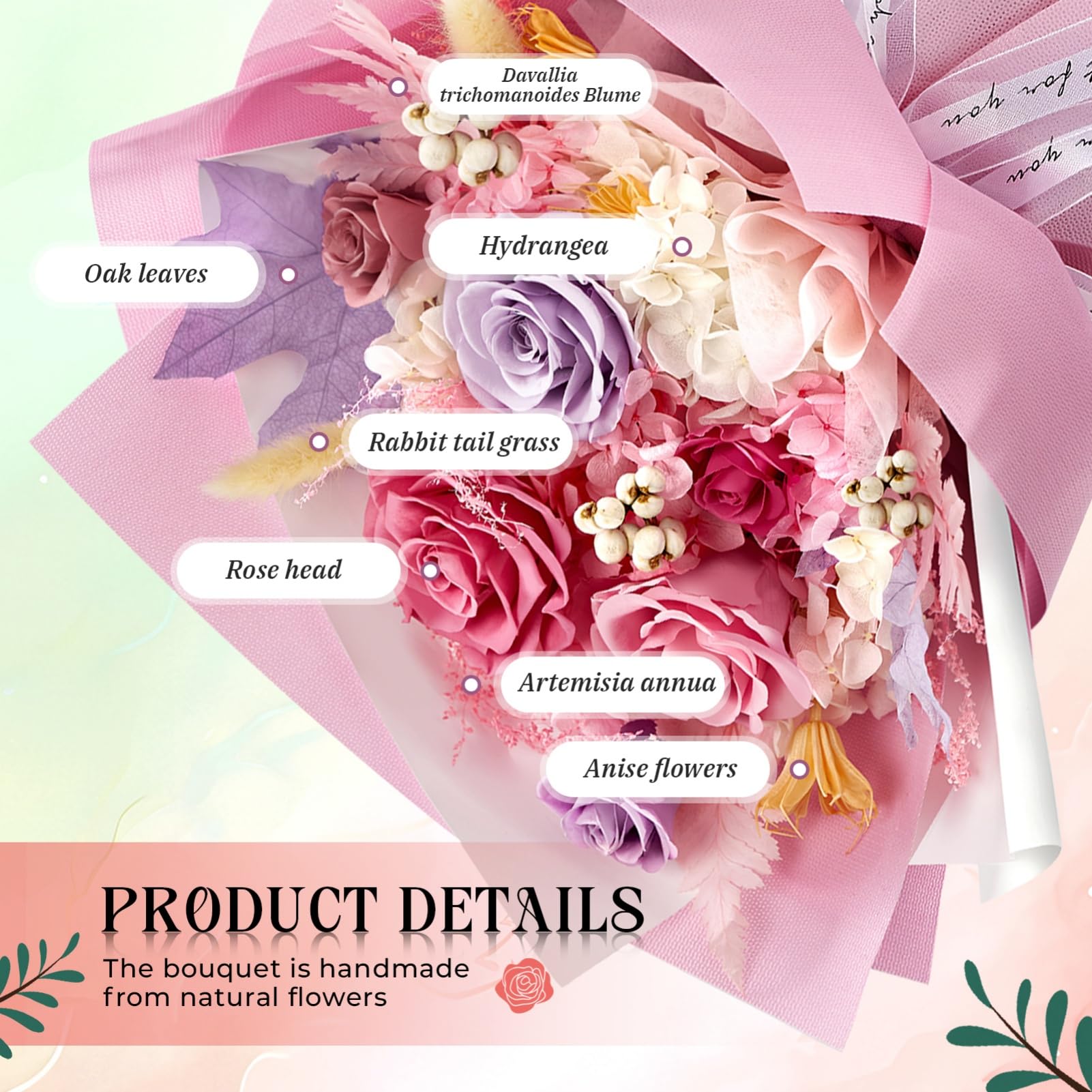 Vryblos Forever Glitter Rose Bouquet in pink adds premium gift appeal.