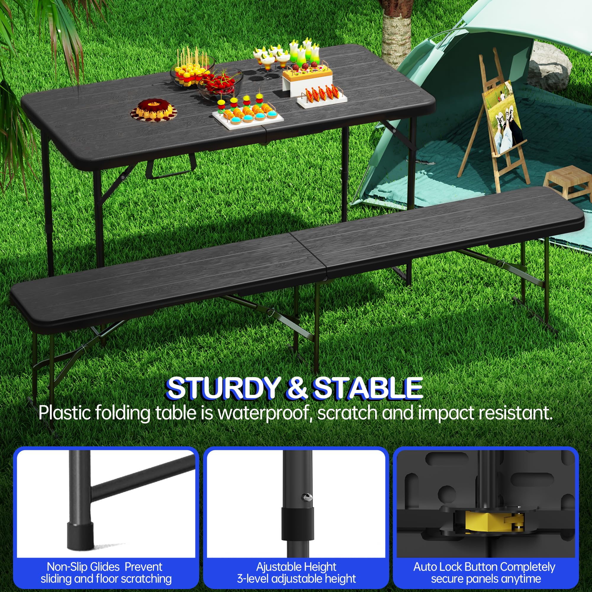 VSOAEIL folding table with carrying handle for effortless portability.