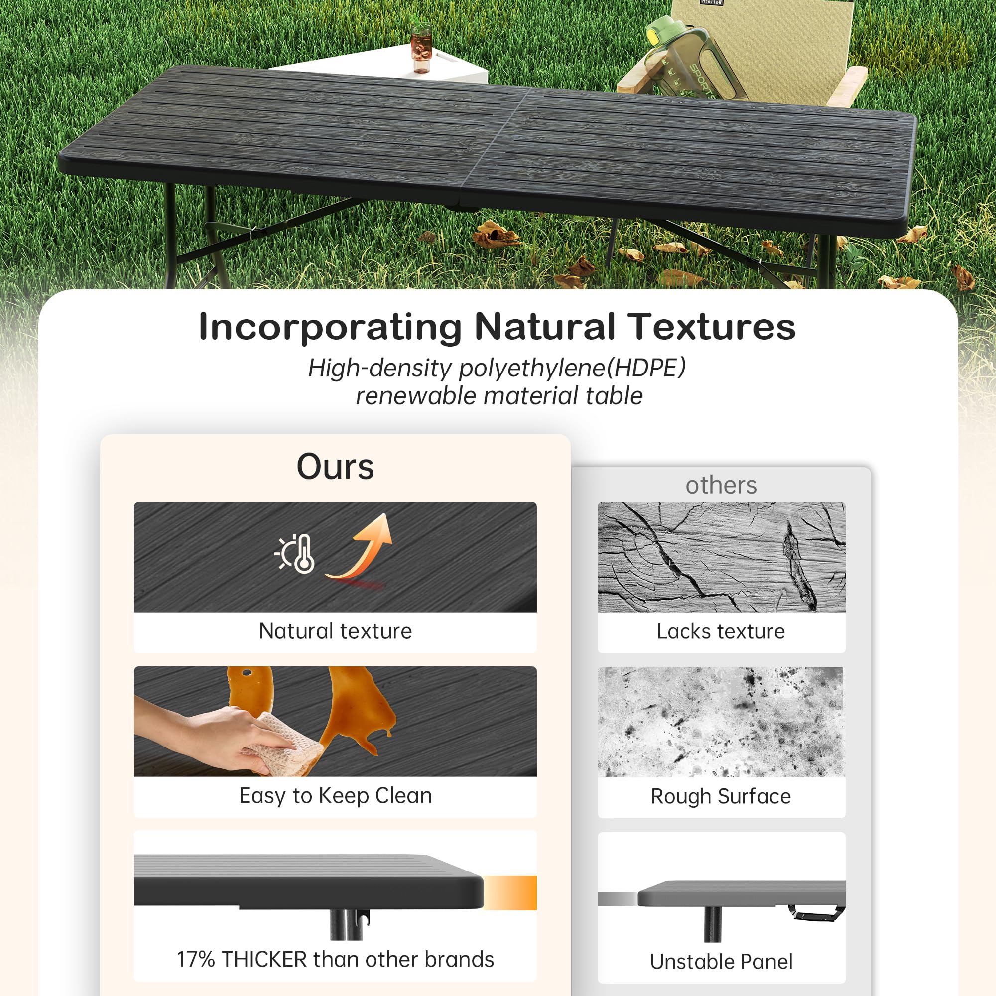 Outdoor setup showing VSOAEIL table at picnic and camping meals.