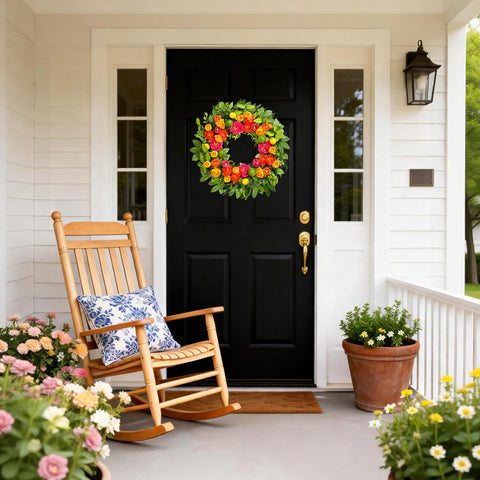 Vsonker artificial lemons and peonies on lush foliage add year-round color.