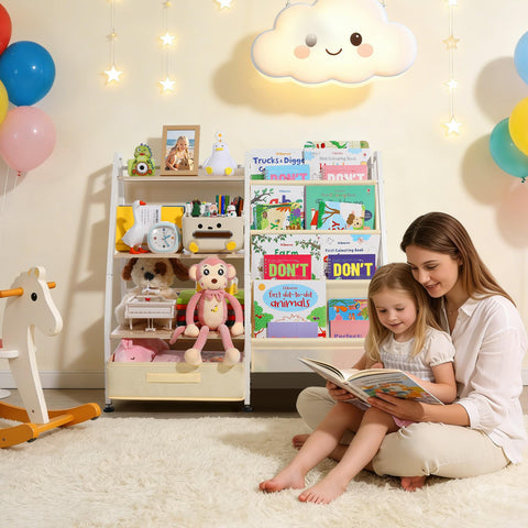 Vsonker Kids Bookshelf ladder-frame design saves space in nurseries.