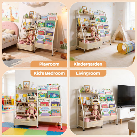 Vsonker Kids Bookshelf neutral-white frame blends with decor.
