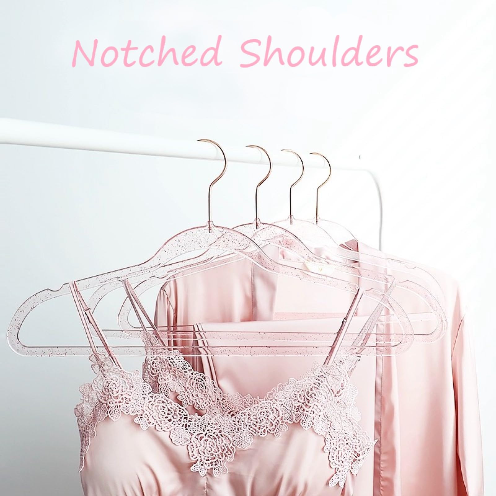 VSV Storage notched shoulders keep gowns and tops in place.