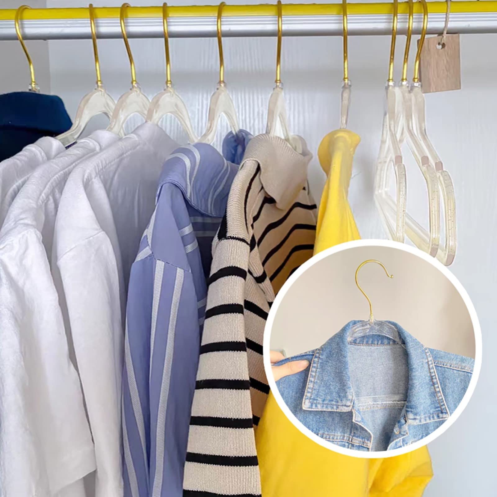 VSV Storage crystal-clear hangers help create a tidy, uniform closet.