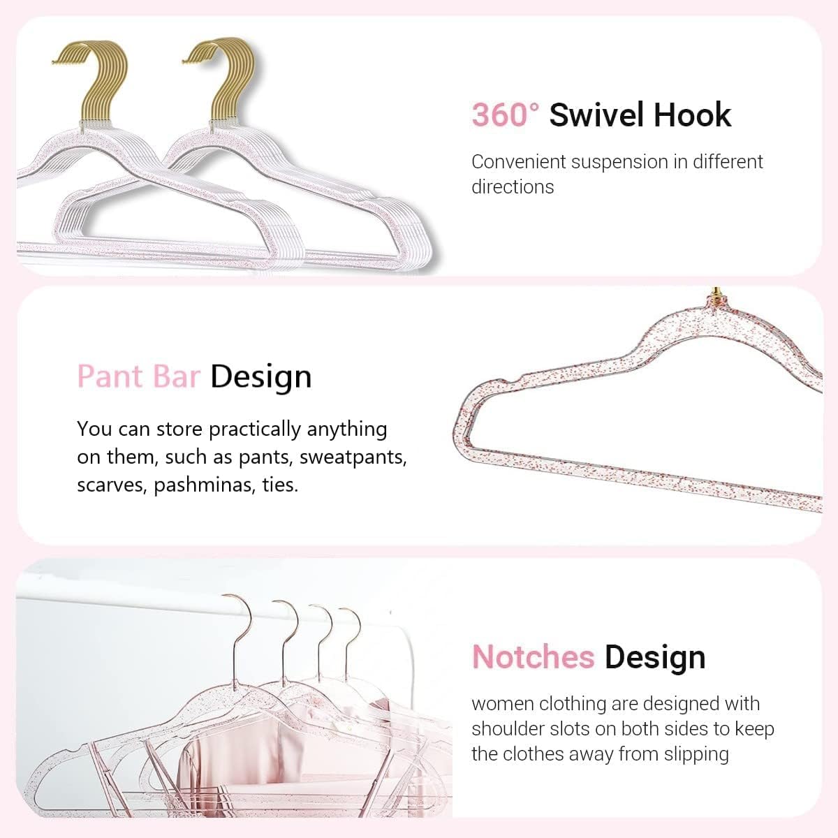 VSV Storage 360-degree swivel gold hook allows versatile hanging angles.
