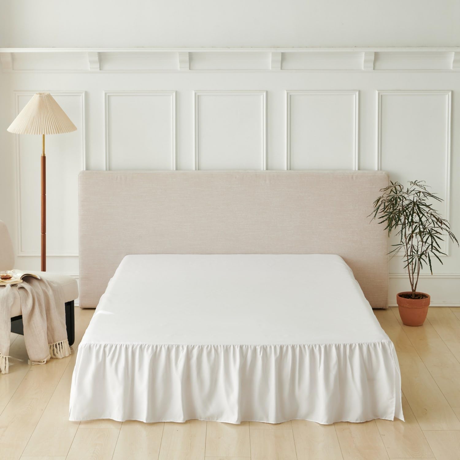 VTNXUN white bed skirt hides box spring and bed frame for a clean look