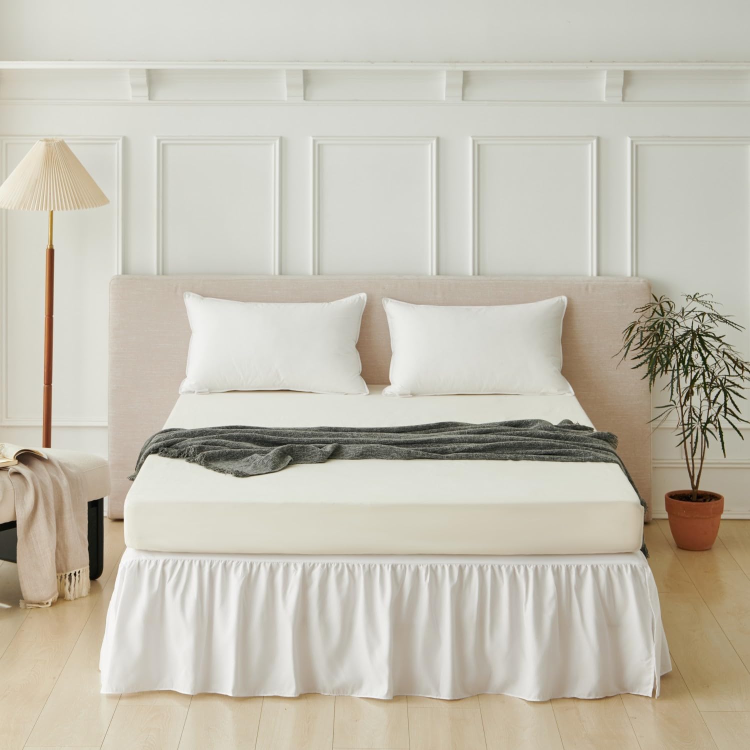 VTNXUN ruffled white bed skirt adds subtle texture and style