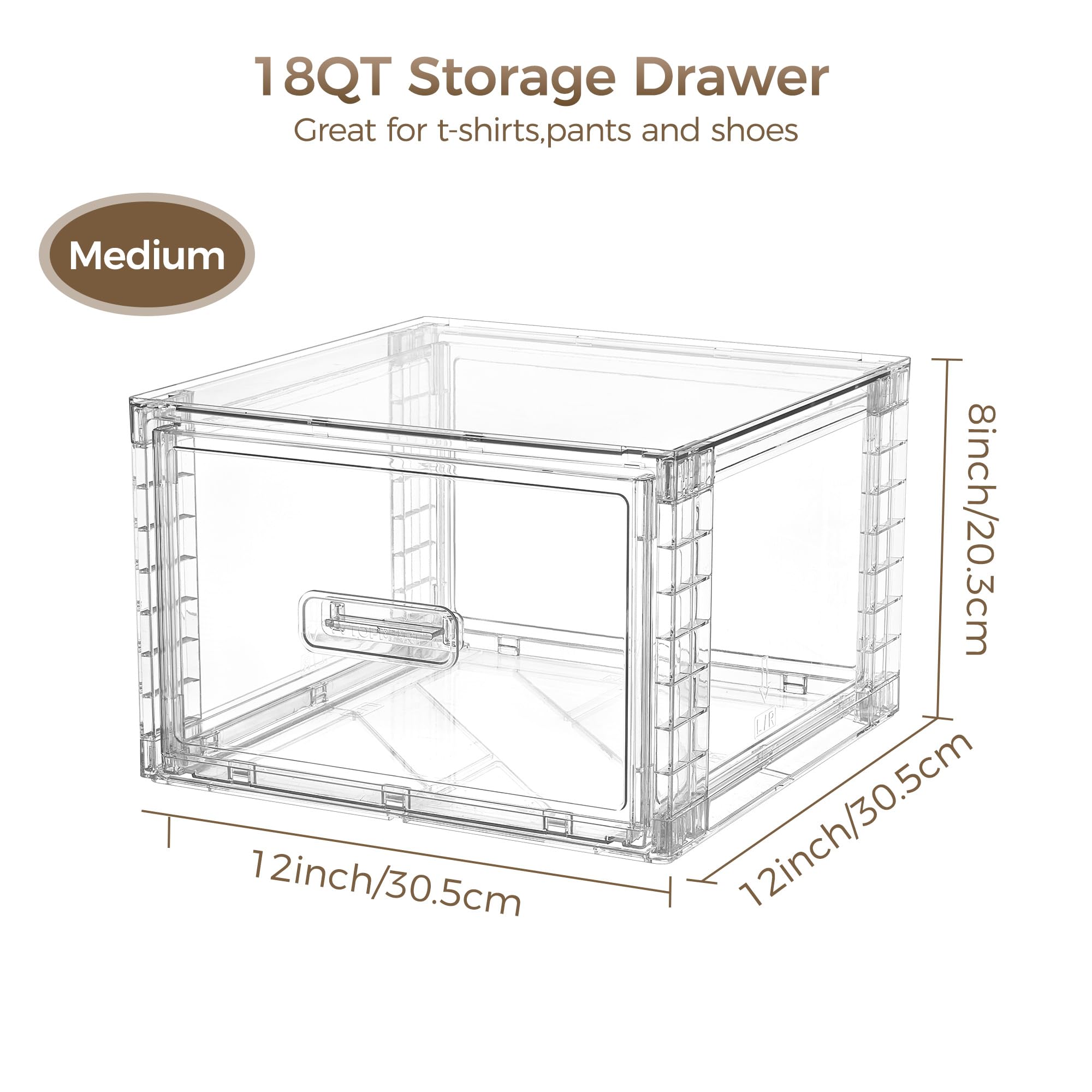 Vtopmart 18QT clear drawer side view highlighting stackable design
