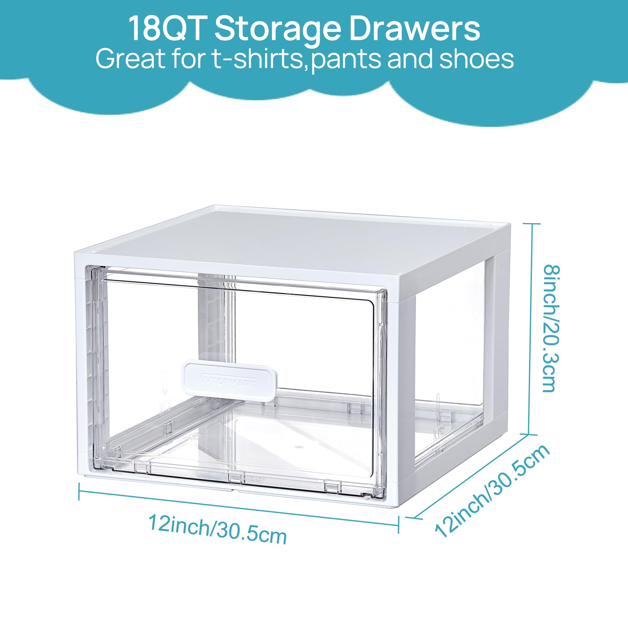 Vtopmart 18QT white stackable drawers clear view keeps contents visible daily.