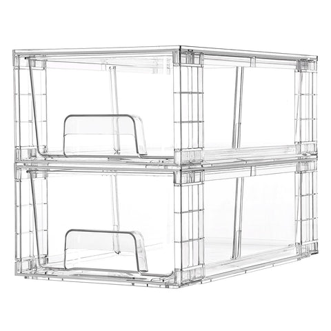 Vtopmart 2-pack stackable storage drawers in clear acrylic for clutter-free storage.