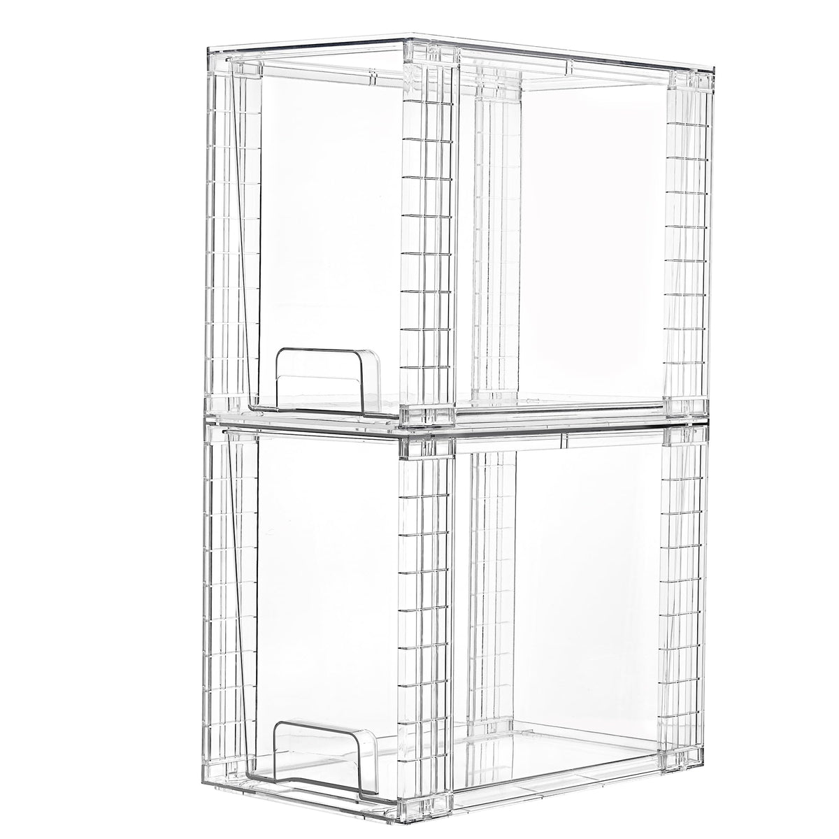 Vtopmart 2-pack clear stackable drawers open, easy access storage.
