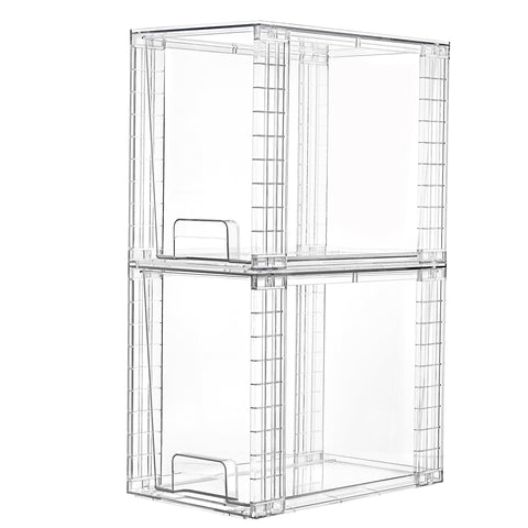Vtopmart 2-pack clear stackable drawers open, easy access storage.