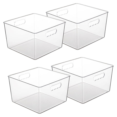 Vtopmart 4-pack clear storage bins with handles for pantry and closet organization