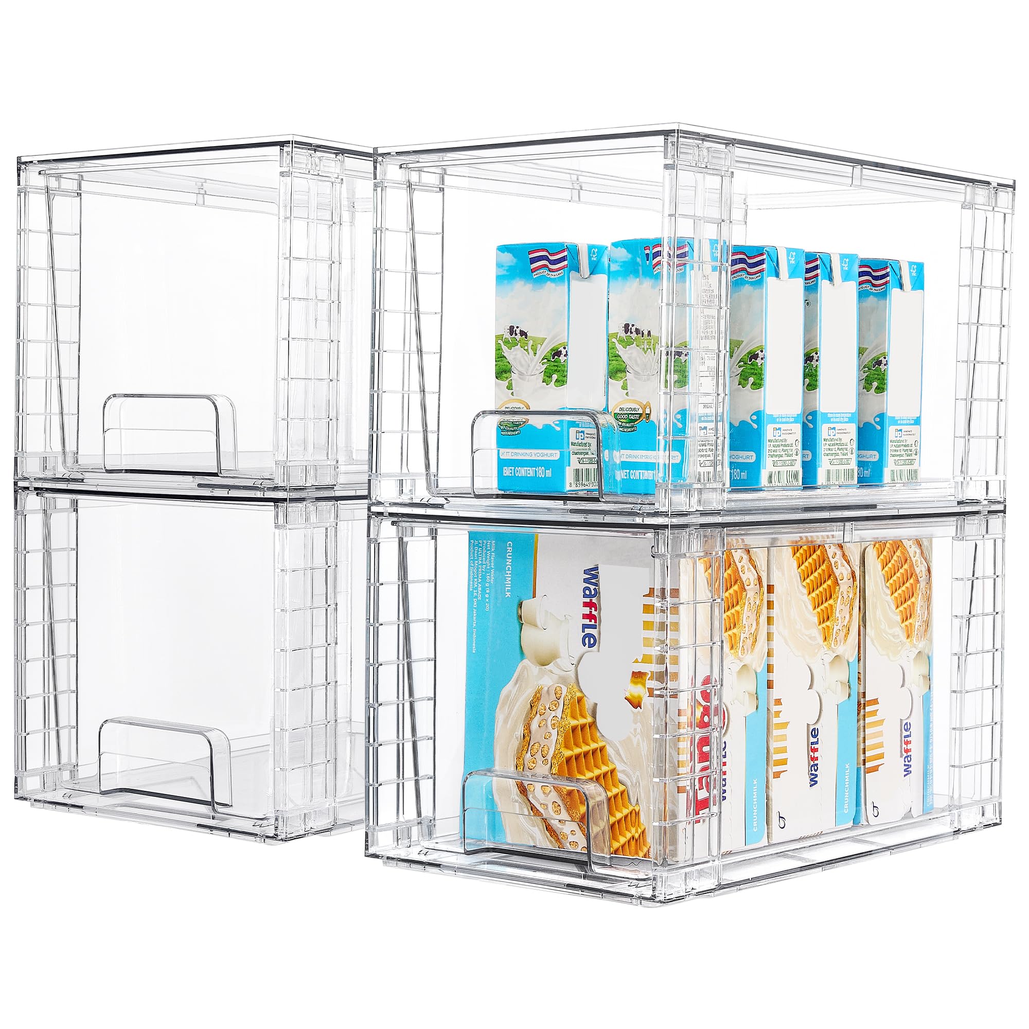 Vtopmart 4Pack stackable drawers in the kitchen pantry provide clear organization and easy accessibility.