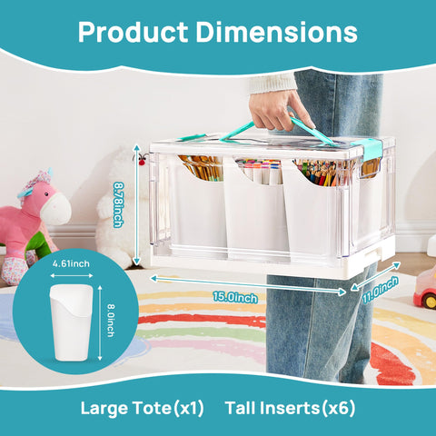 Vtopmart 6 detachable inserts demonstrate customizable compartments for crayons and pencils.