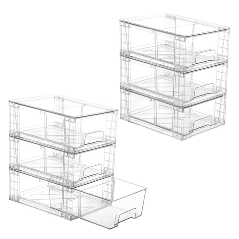 Vtopmart 6-pack stackable drawers for clear fridge organization and easy access.
