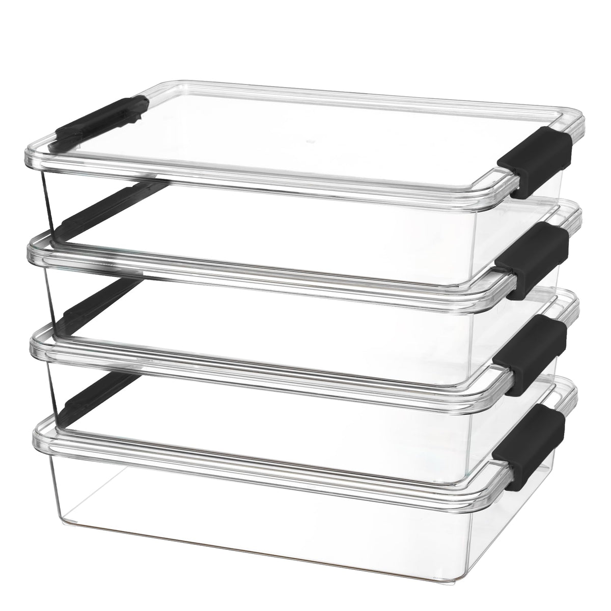 Vtopmart 6 Qt storage bin with lid showing secure snap lock for safe containment
