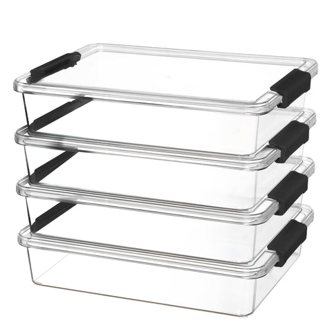 Vtopmart 6 Qt storage bin with lid showing secure snap lock for safe containment