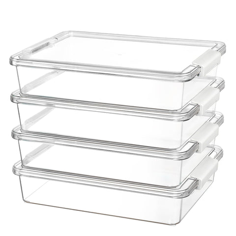 Vtopmart 6 Qt storage bins with lids provide clear visibility for quick retrieval.
