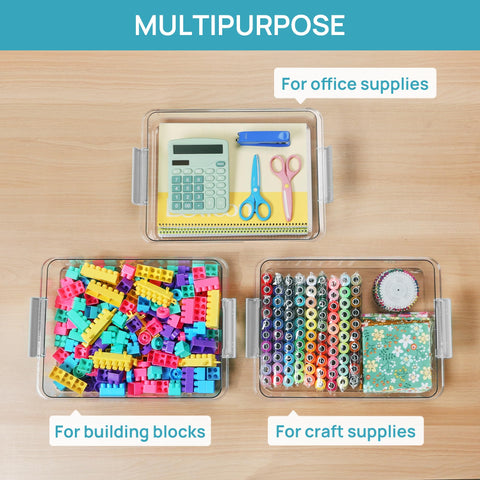 Vtopmart 6 Qt storage bin with lid filled with assorted items for crafts.