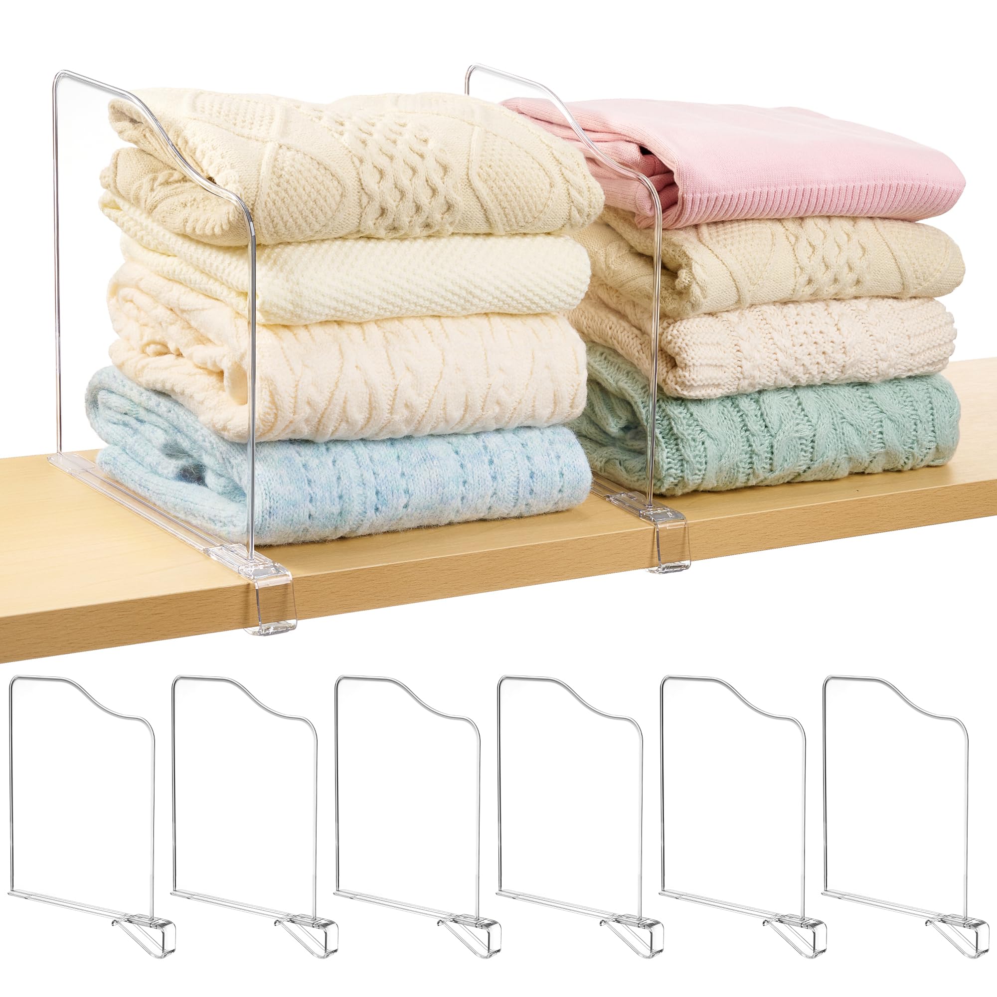 Vtopmart 8 pack 12 inch height shelf dividers on a shelf maximize vertical space.