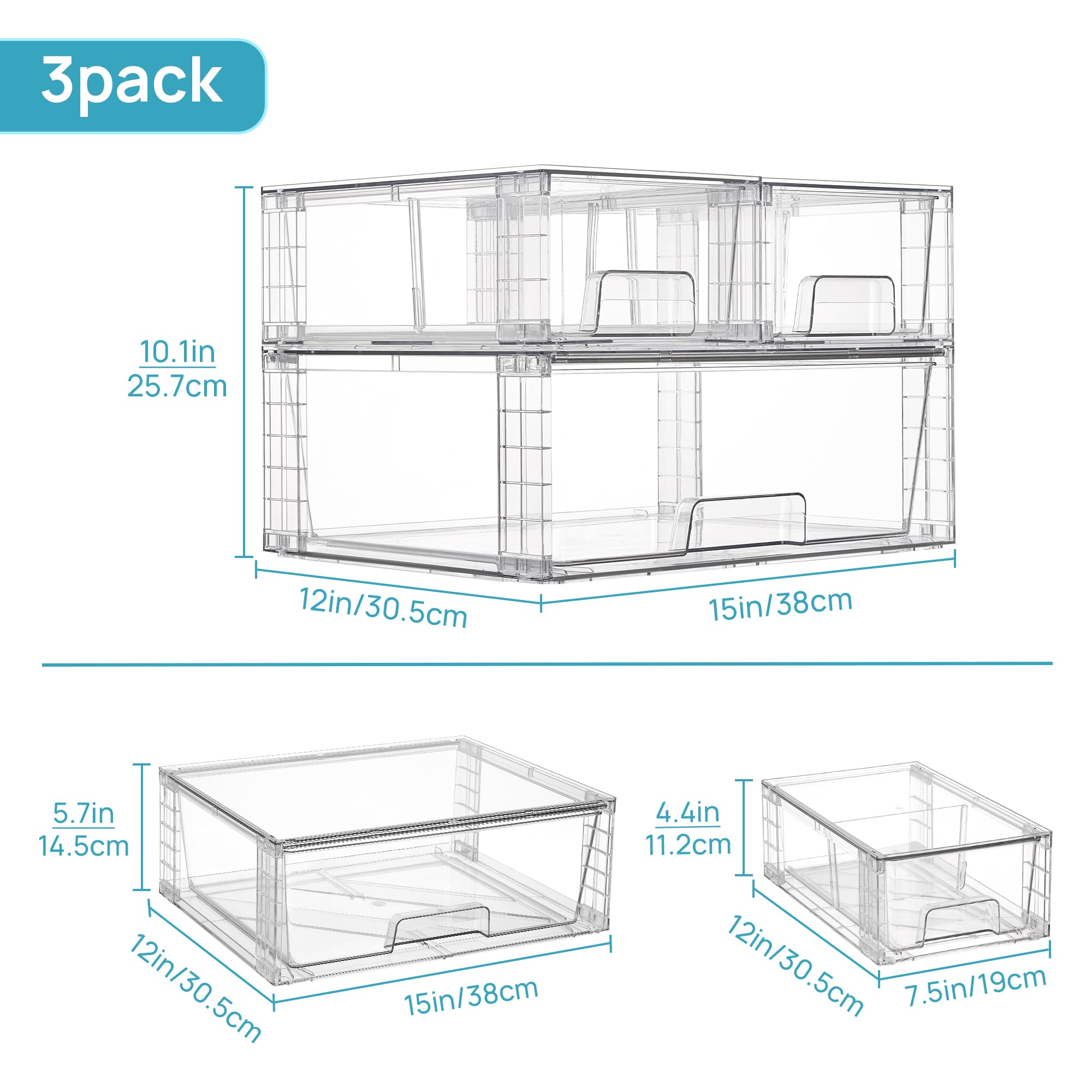 Vtopmart acrylic organizer bins with drawers for easy access to cosmetics and tools.