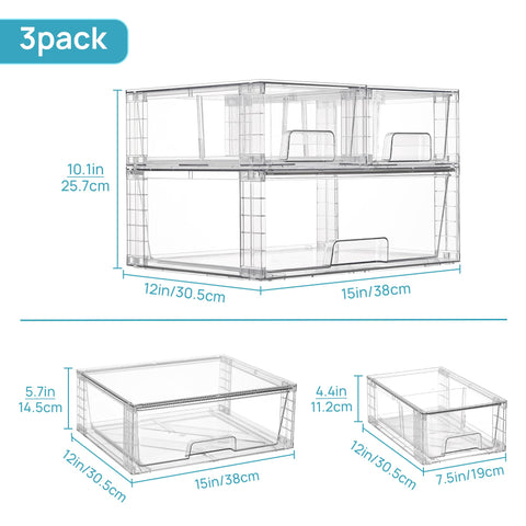 Vtopmart acrylic organizer bins with drawers for easy access to cosmetics and tools.