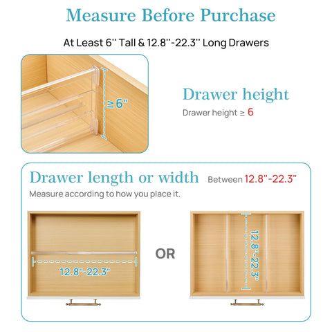 Vtopmart adjustable 12.8-22.3 inch drawer divider adapts to your drawer size.