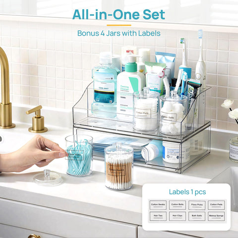 Vtopmart qtips-jar-set clear jars for cotton swabs and small items