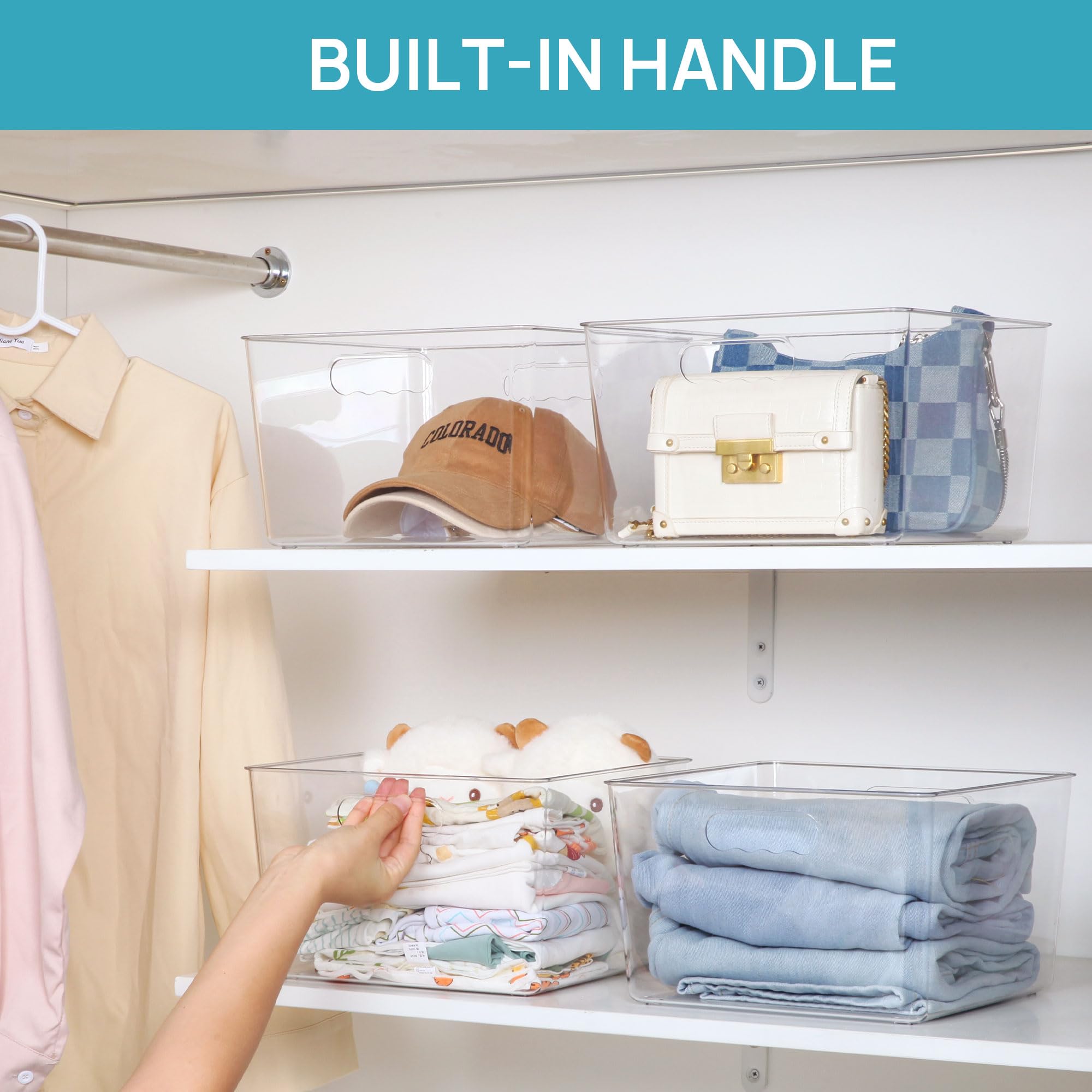 Vtopmart bin with handles easy-pull design for quick access