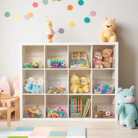 Vtopmart clear acrylic cube organizer with handle for easy transport.