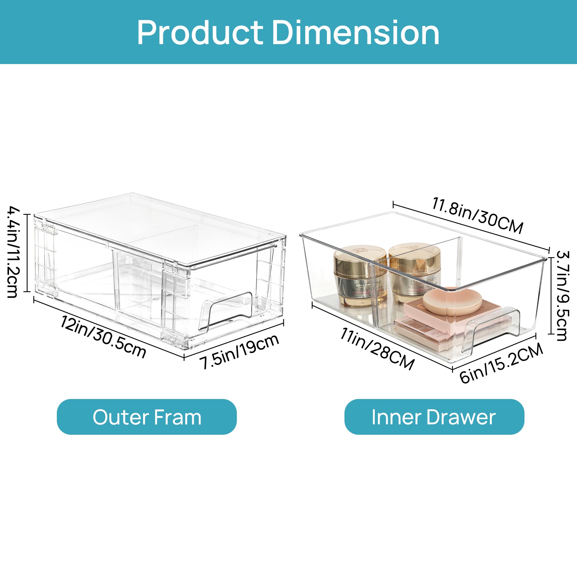 Vtopmart clear acrylic drawer organizers with handles for tidy kitchen counters.