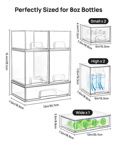 Clear acrylic organizers with pull out handles for easy access