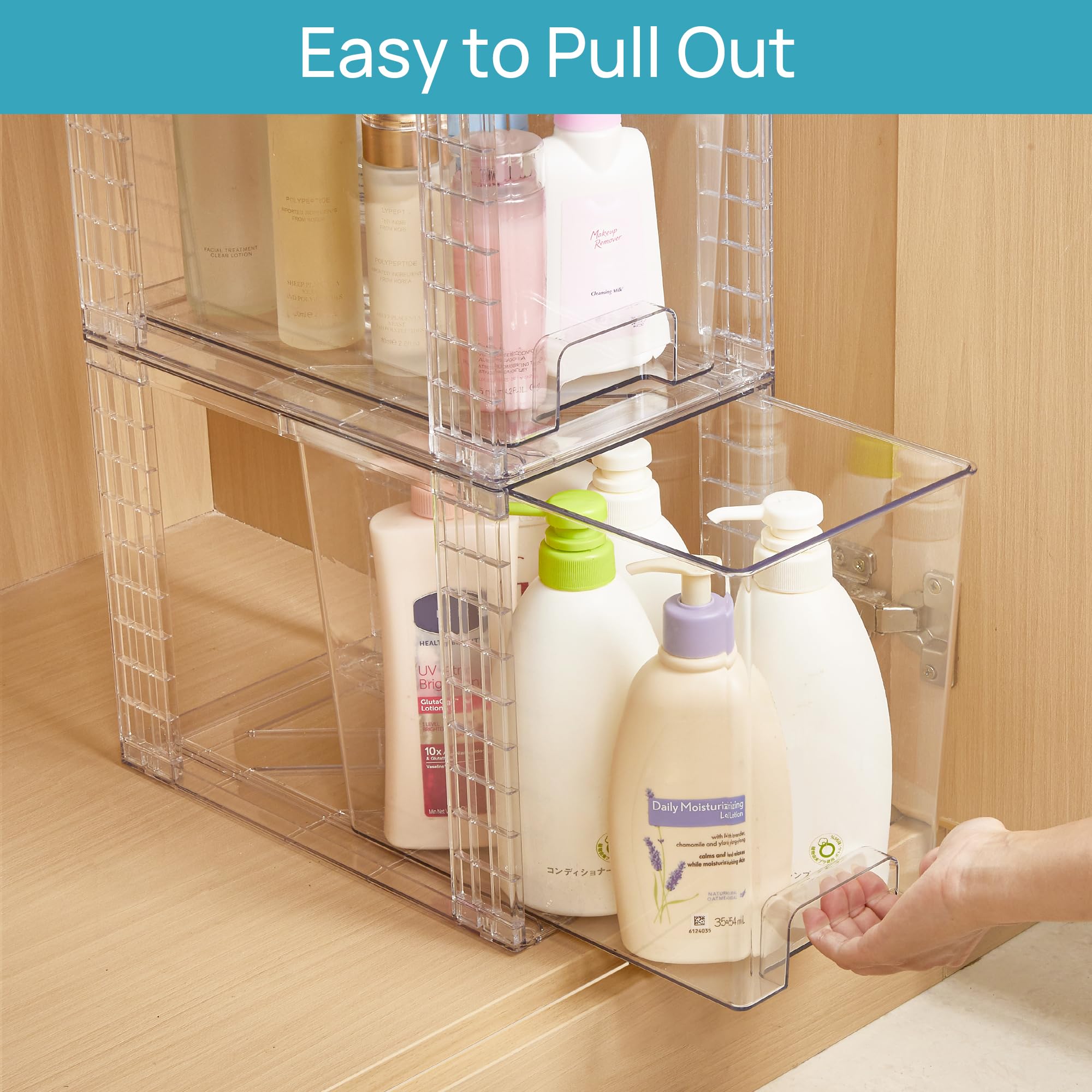 Vtopmart drawers inside cabinet keeping bathroom items neatly visible