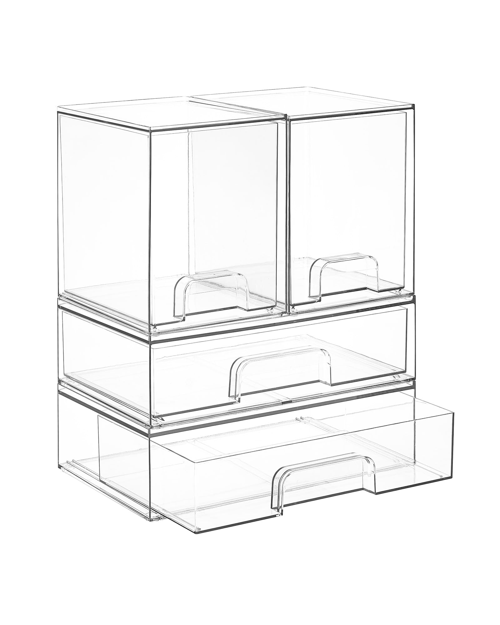 Vtopmart clear stackable drawers front view for compact vanity organization.