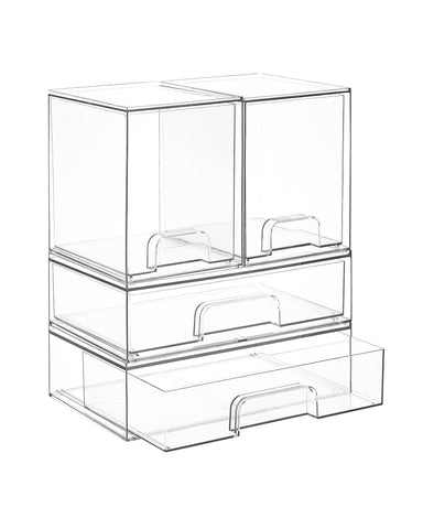 Vtopmart clear stackable drawers front view for compact vanity organization.