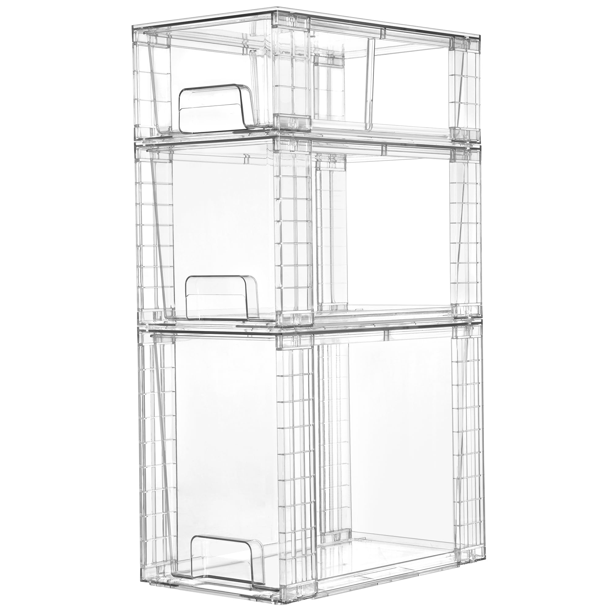 Vtopmart clear stackable drawers shown from top view for pantry organization.