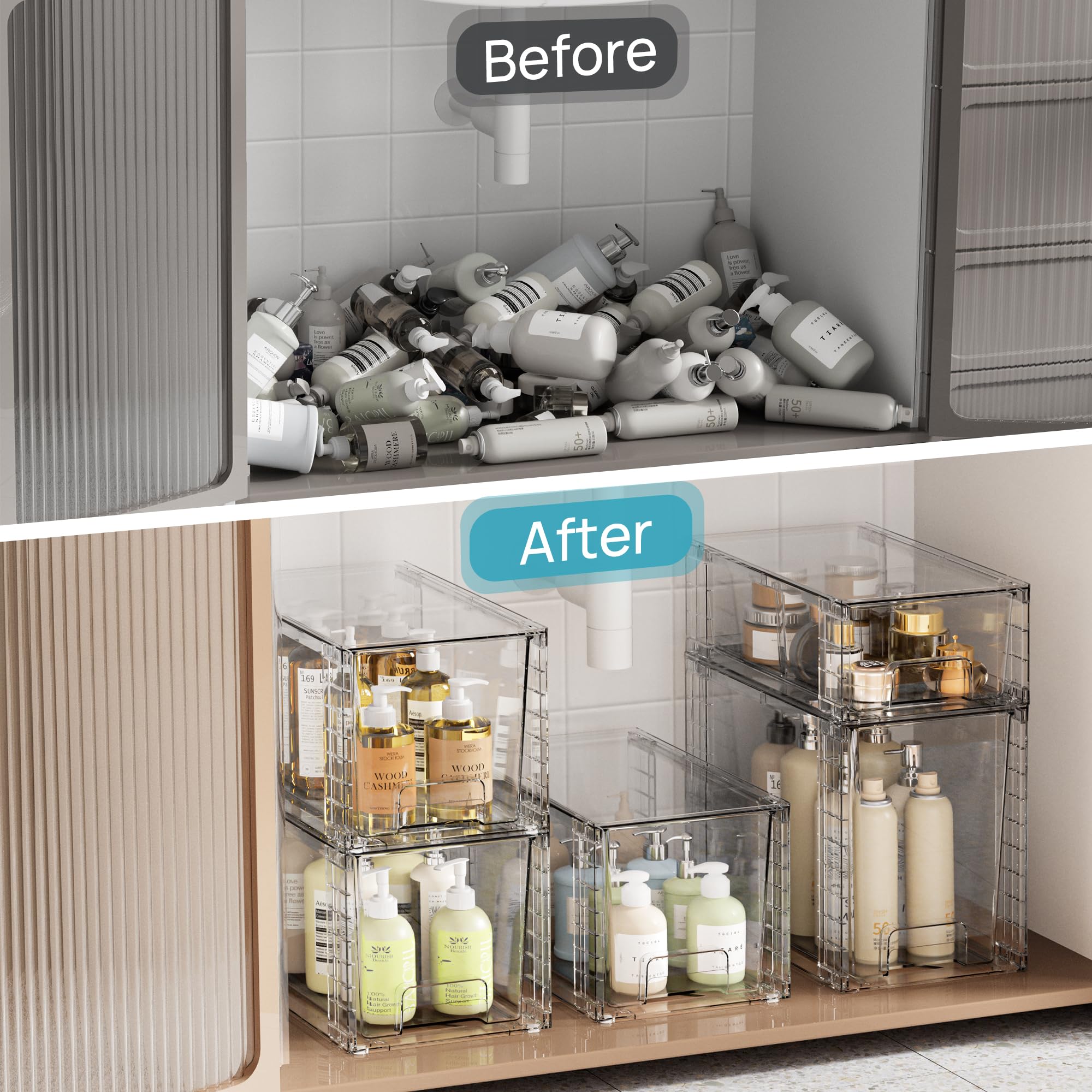 Vtopmart clear-view bins show contents at a glance.