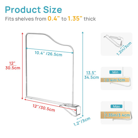 Vtopmart adjustable clamps fit various shelf thickness for secure closet organization.