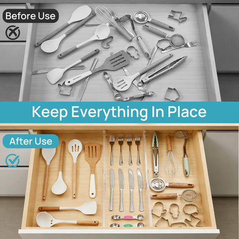 Vtopmart 2.36-inch height divider prevents items from tipping in drawers.