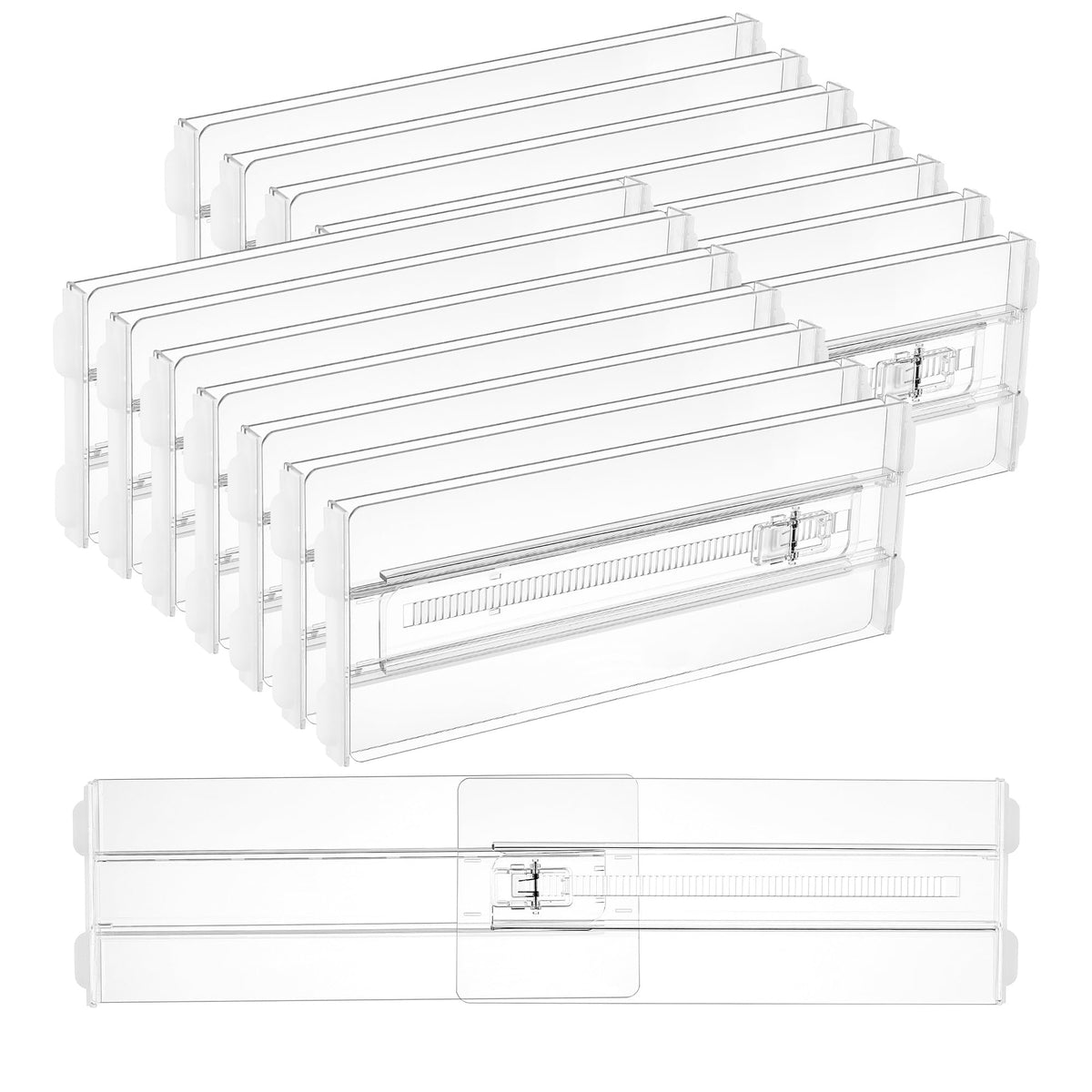 Vtopmart drawer divider close-up in clear plastic, built for durable organization.