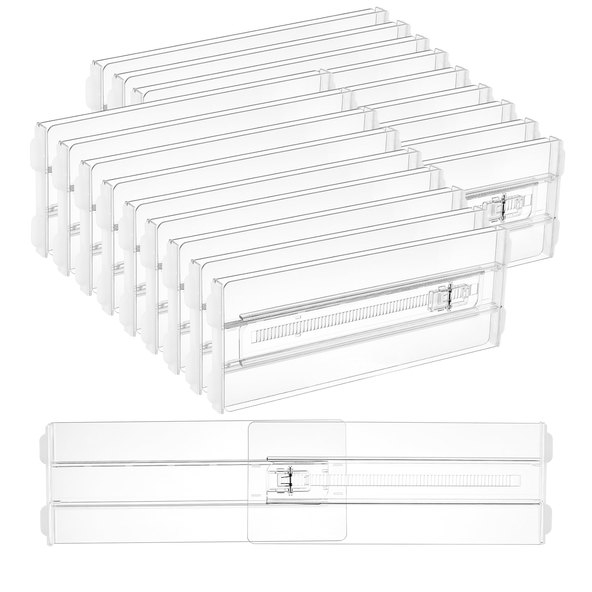 Vtopmart drawer divider extendable for customizable drawer width and organization.
