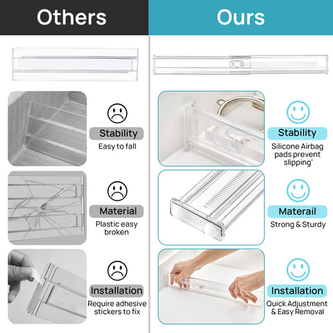 Vtopmart drawer divider in use demonstrates flexible vertical or horizontal placement.