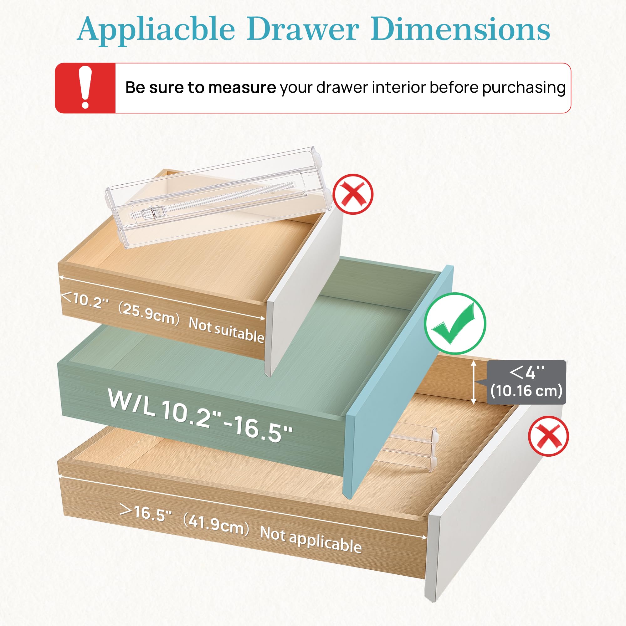 Vtopmart adjustable-length drawer divider fits 10.2 in to 16.5 in.