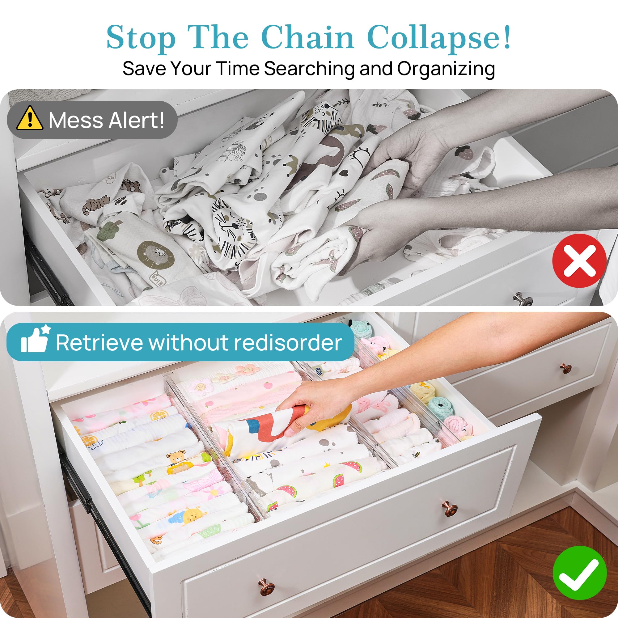 Vtopmart drawer divider with smoothed edges prevents drawer snags.